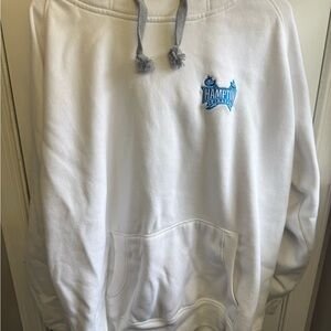 White Hampton University Hoodie with Blue Logo